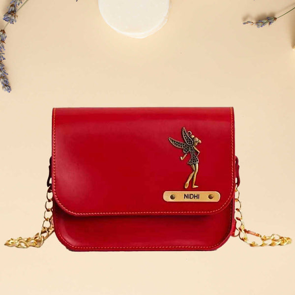 Personalised Sling Bag with Charms - Red - Uncommongifts.in