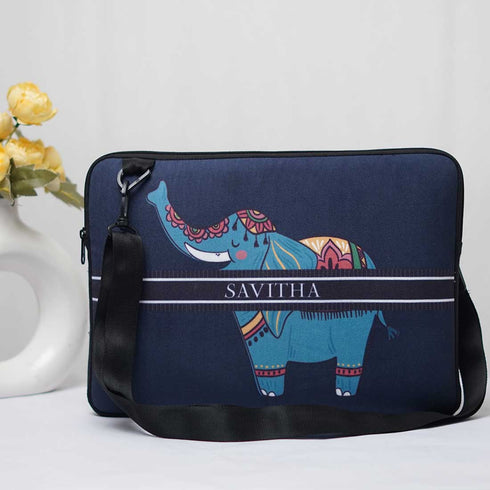 Personalised Small Elephant Printed Laptop Sleeve/Cover - Uncommongifts.in