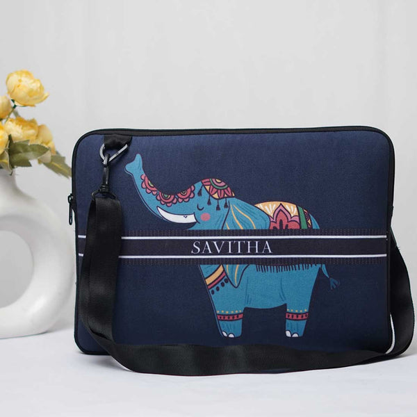 Personalised Small Elephant Printed Laptop Sleeve/Cover - Uncommongifts.in