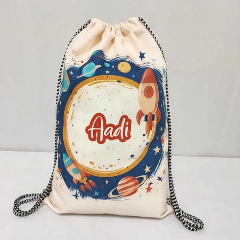 Personalised Space Printed Drawstring Bag for Kids