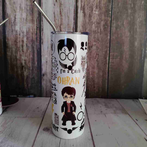 Personalised Stainless Steel Skinny Tumbler With Steel Straw
