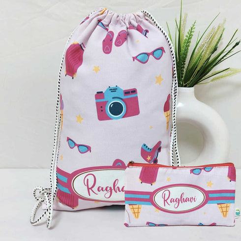 Personalised Sunglass Drawstring Bag & Pencil Pouch Kids Combo