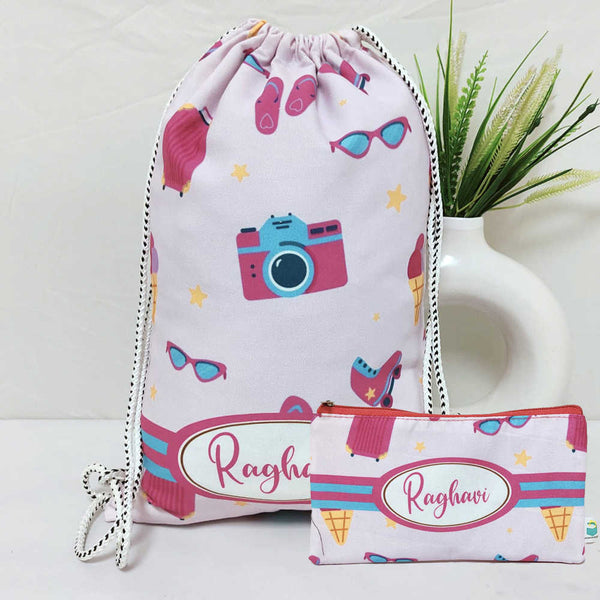 Personalised Sunglass Drawstring Bag & Pencil Pouch Kids Combo