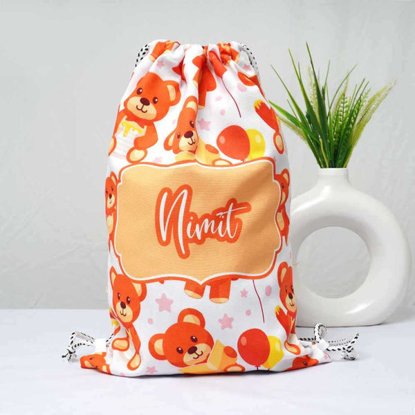 Personalised Teddy Printed Kids Drawstring Bag