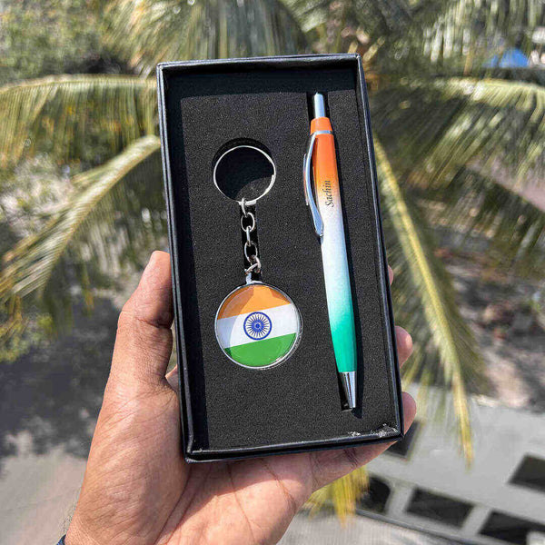 Personalised Tiranga Pen Keychain Set
