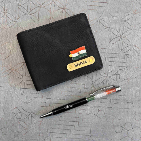 Personalised Turbo Wallet and Tiranga Crystal Pen Set