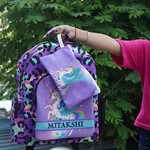 Personalised Unicorn Printed Bag Pack With Pouch