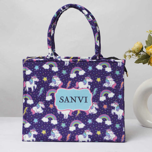 Personalised Unicorn Printed Box Tote Bag - Uncommongifts.in