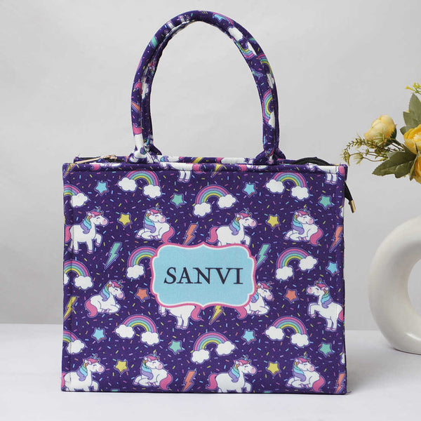 Personalised Unicorn Printed Box Tote Bag - Uncommongifts.in