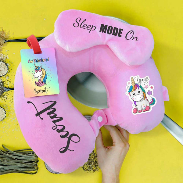 Personalised Unicorn Printed Kids Neck Pillow Combo