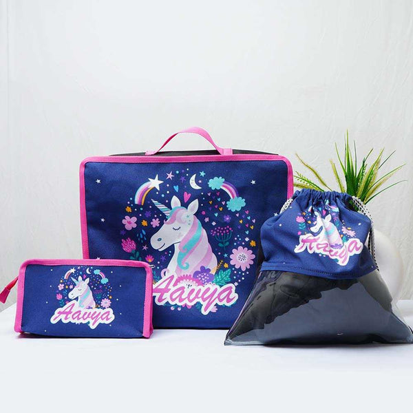 Personalised Unicorn Printed Kids Shoe Bag Combo Gift Set