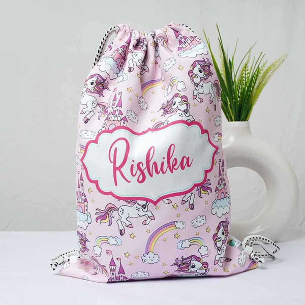 Personalised Unicorns Printed Kids Drawstring Bag