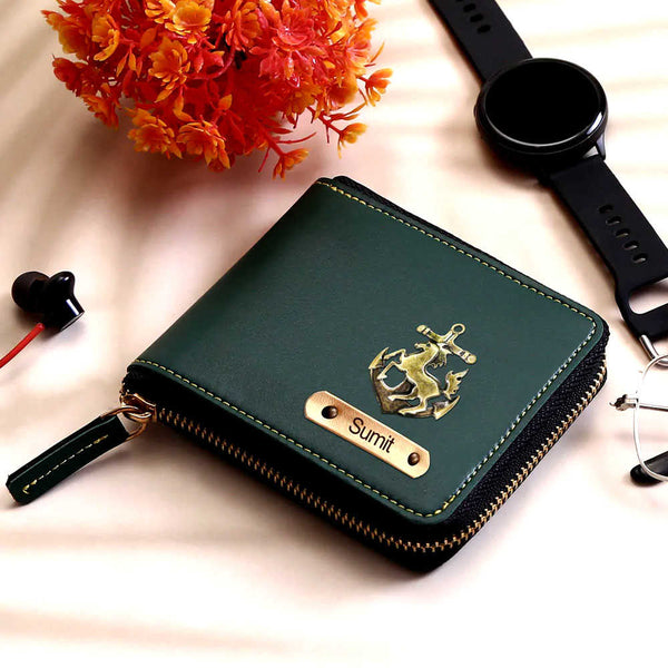 Personalised Unisex Wallet With Charm - Olive - Uncommongifts.in