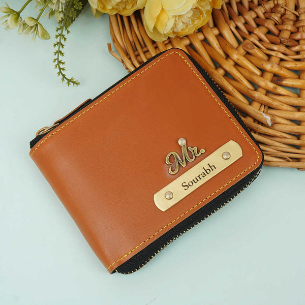 Personalised Unisex Wallet With Charm - Tan - Uncommongifts.in