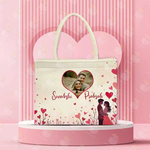 Personalised Valentine Tote Bag for Couples | Heart-Photo Frame