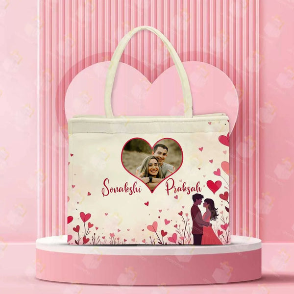 Personalised Valentine Tote Bag for Couples | Heart-Photo Frame