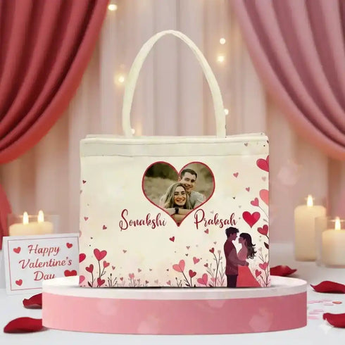 Personalised Valentine Tote Bag for Couples | Heart-Photo Frame