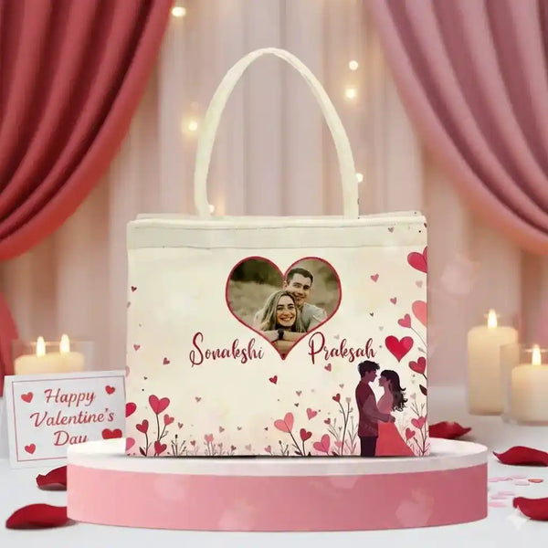 Personalised Valentine Tote Bag for Couples | Heart-Photo Frame
