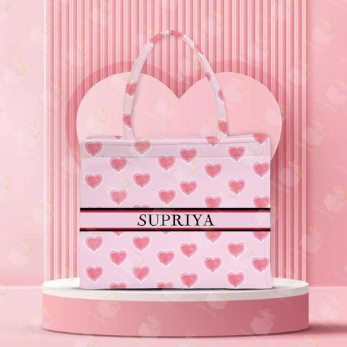 Personalised Valentine Tote Bag for Her | Red Heart Shaped