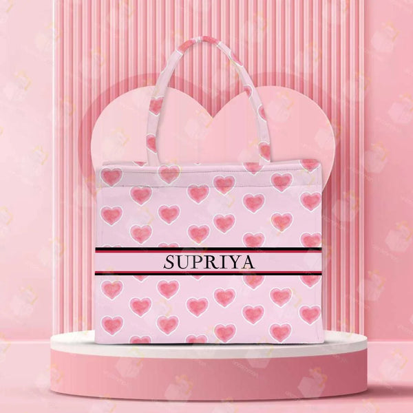 Personalised Valentine Tote Bag for Her | Red Heart Shaped