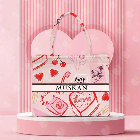 Personalised Valentine Tote bag for her | Love shaped