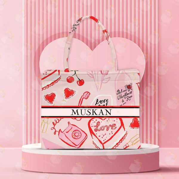 Personalised Valentine Tote bag for her | Love shaped