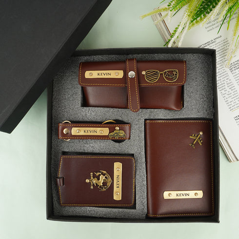 Personalised Wallet Gift Combo With Charm - Brown - Uncommongifts.in