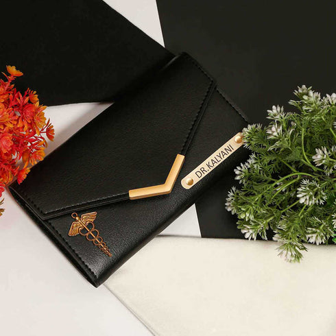 Personalised Women's Wallet With Charm - Black - Uncommongifts.in