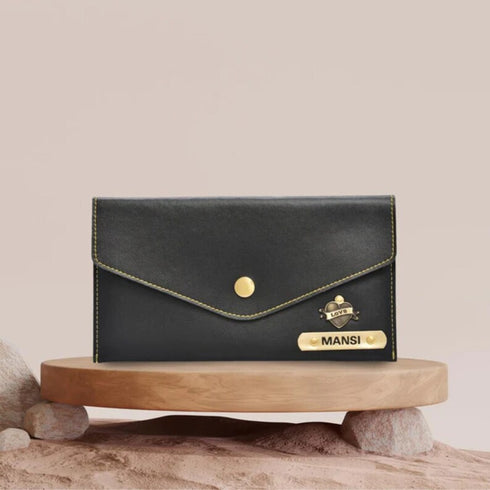 Personalised Women's Wallet With Charm - Black - Uncommongifts.in