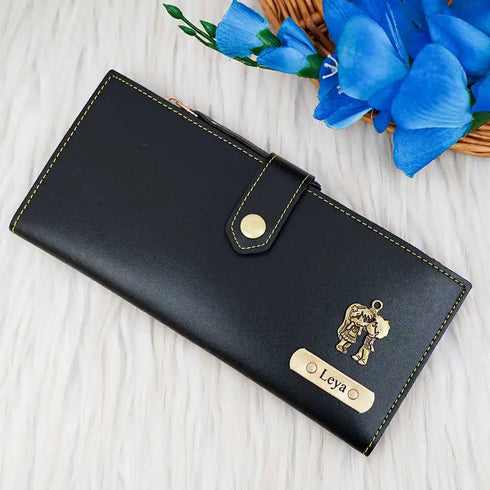 Personalised Women's Wallet With Charm - Black