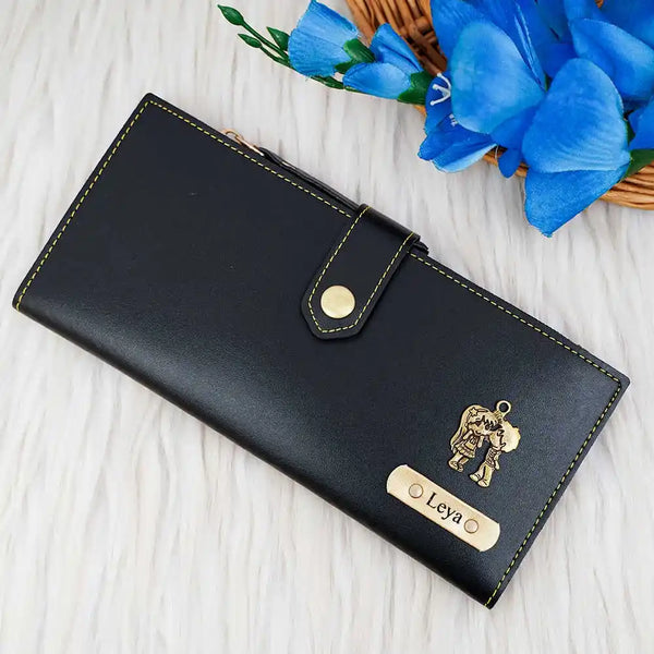 Personalised Women's Wallet With Charm - Black