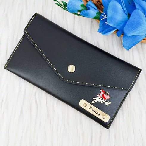 Personalised Women's Wallet With Charm - Black