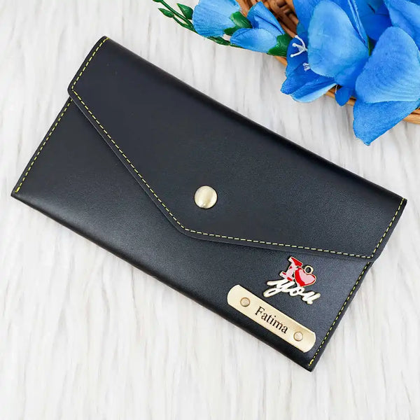 Personalised Women's Wallet With Charm - Black