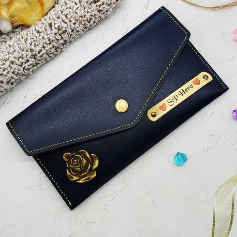 Personalised Women's Wallet With Charm - Blue - Uncommongifts.in