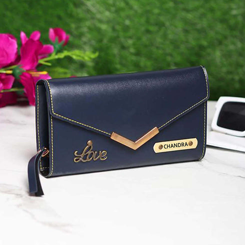 Personalised Women's Wallet With Charm - Blue - Uncommongifts.in