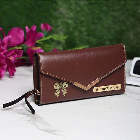 Personalised Women's Wallet With Charm - Dark Brown - Uncommongifts.in