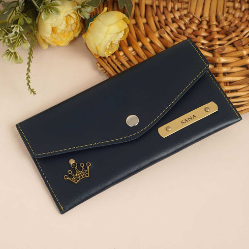 Personalised Women's Wallet With Charm - Navy Blue - Uncommongifts.in