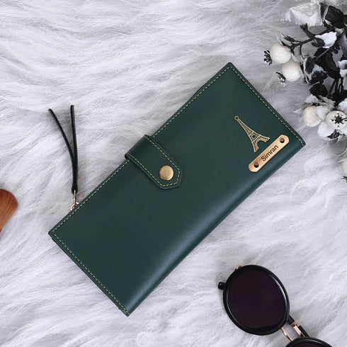 Personalised Women's Wallet With Charm - Olive - Uncommongifts.in