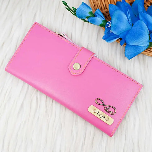 Personalised Women's Wallet With Charm - Pink