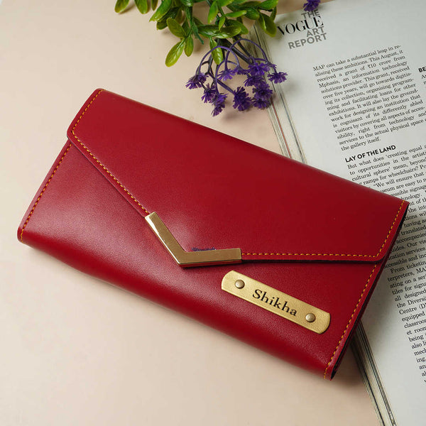 Personalised Women's Wallet With Charm - Red - Uncommongifts.in