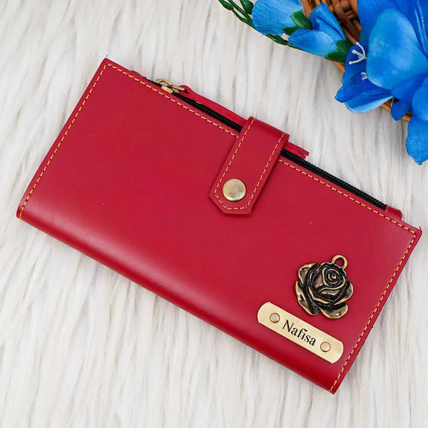 Personalised Women's Wallet With Charm - Red
