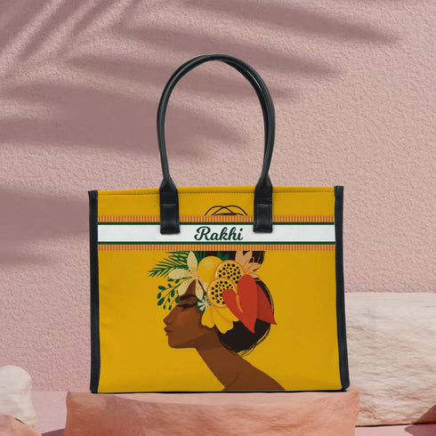 Personalised Yellow Girl Printed Box Tote Bag - Uncommongifts.in