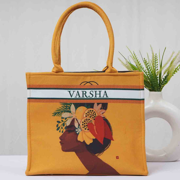 Personalised Yellow Girl Printed Box Tote Bag - Uncommongifts.in
