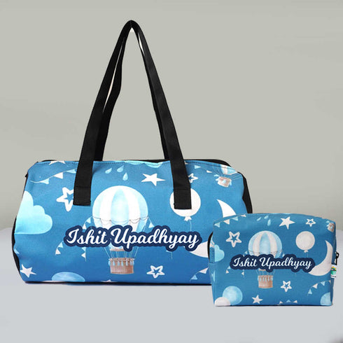 Personalised Air Balloon Printed Kids Duffle Bag & Box Pouch Gift Combo