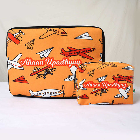 Personalised Airplane Laptop Sleeve/Cover & Box Pouch Kids Combo