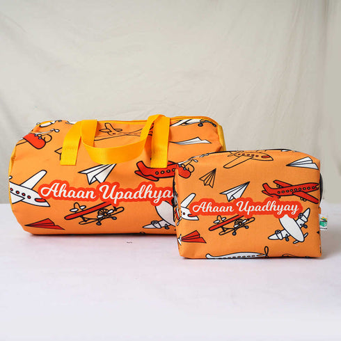 Personalised Airplane Printed Kids Duffle Bag & Box Pouch Gift Combo