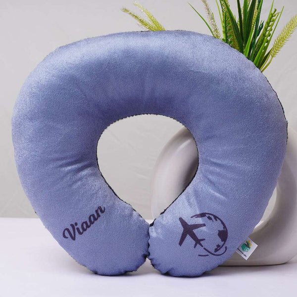 Personalised Airplane Printed Neck Pillow - Grey