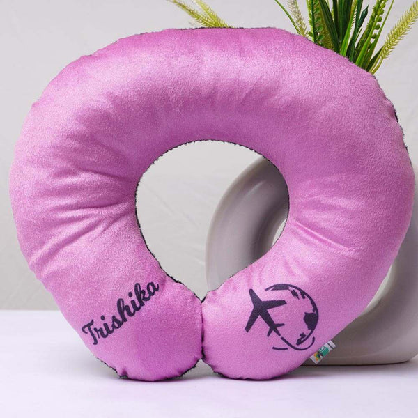 Personalised Airplane Printed Neck Pillow - Pink