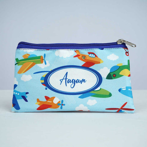 Personalised Airplane Printed Kids Pencil Pouch
