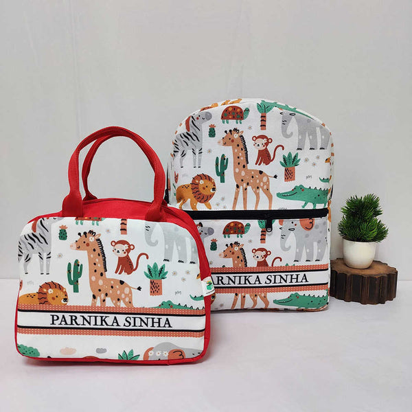 Personalised Animals Printed Kids Bagpack Combo